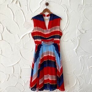 Unique Vintage Sleeveless Colorful Striped Dress - L 10/12
